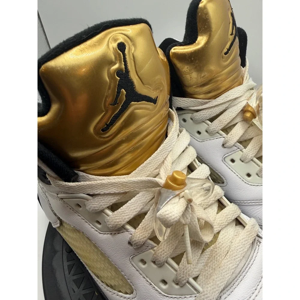 Jordan 5 Retro Olympic White Black Metallic Gold Coin 136027-133 Mens 9 Sneaker